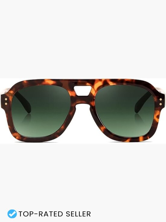 Vintage Aviator Sunglasses Double Bridge Large Square Thick Frame Retro main image 5